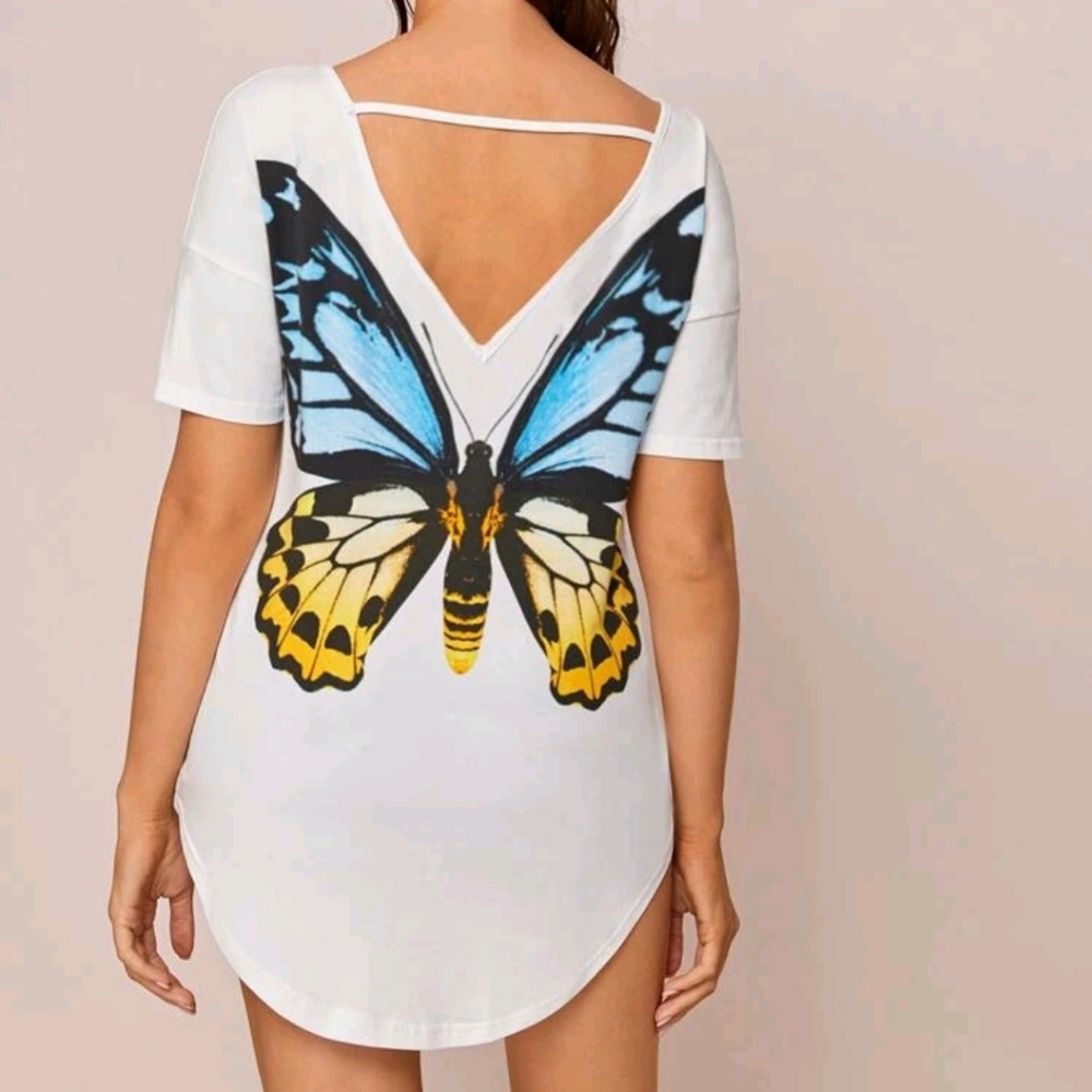 Cut Out Back Curved Hem Top